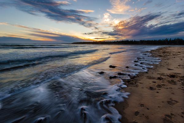 Waves on the Shore at Sunset