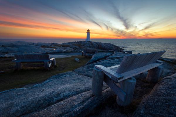 Peggy's Cove Benches at Sunset